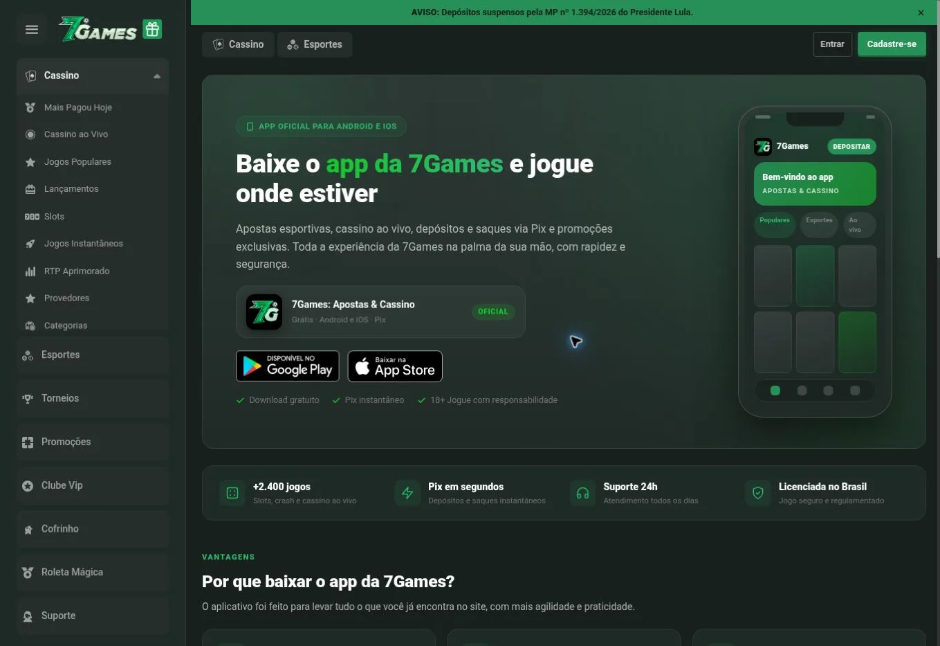 Página oficial do aplicativo 7Games
