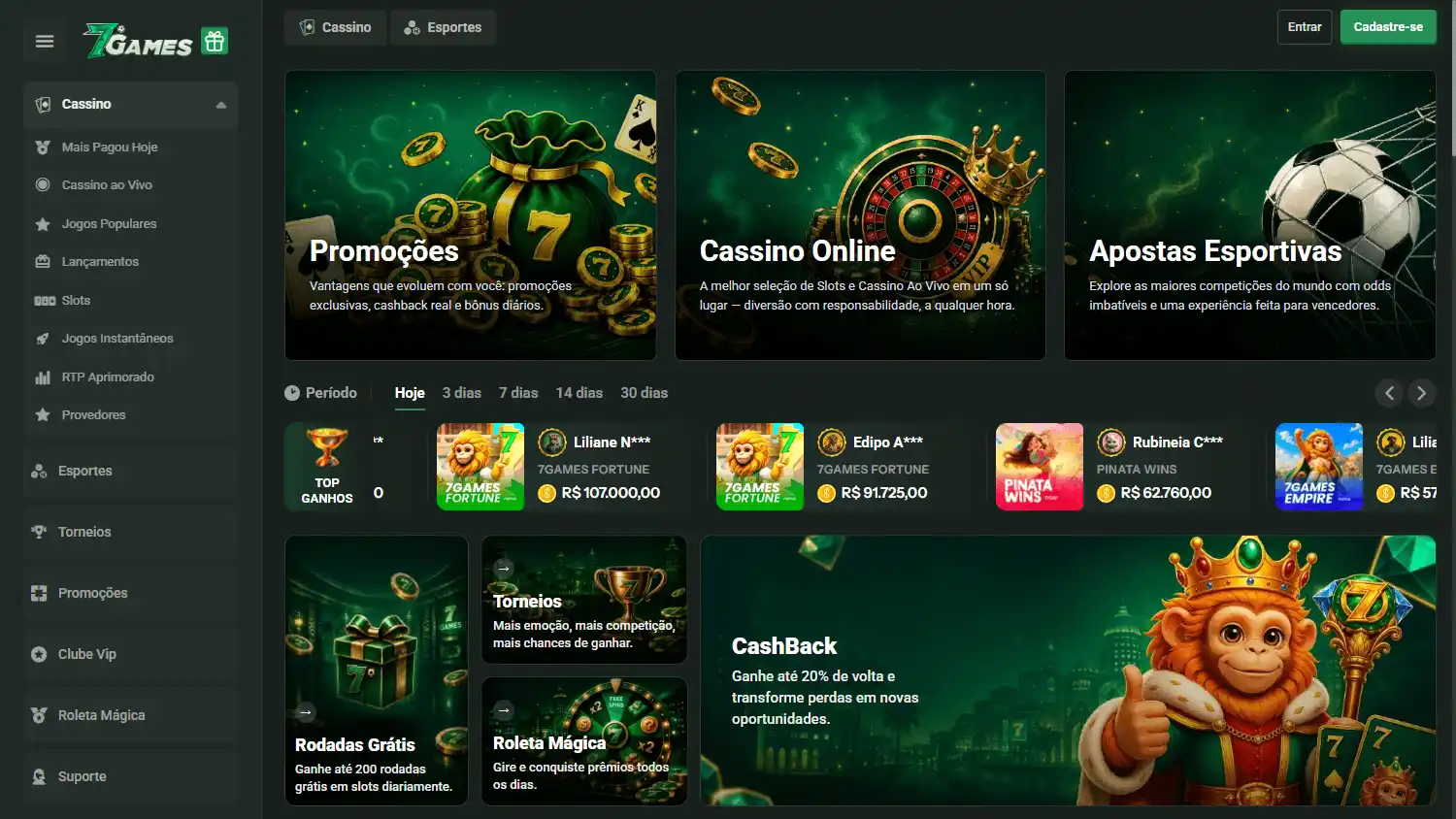 Arquivo original da página inicial da 7Games