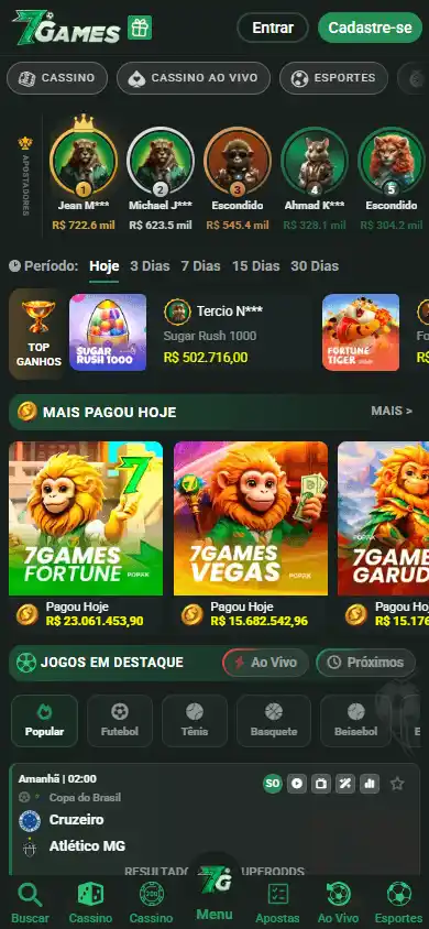 Arquivo da página inicial 7Games em celular