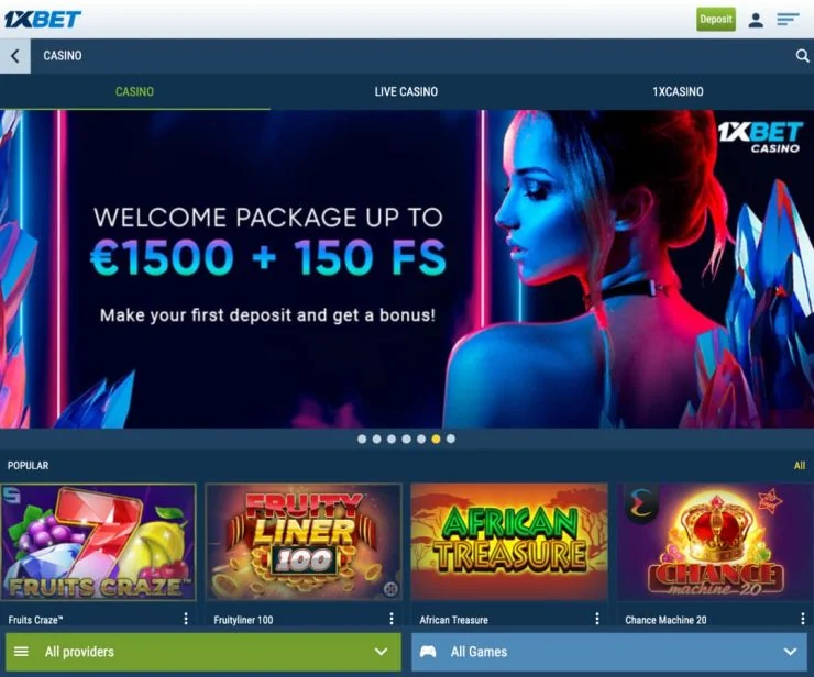 Interface do site 1xBet